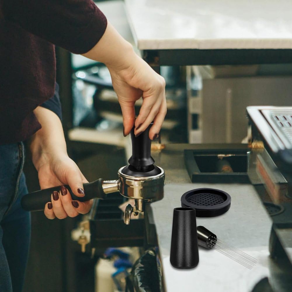 Wefenad - Tamper à main expresso 58 mm, kit barista 22 pièces avec outil WDT, pichet à mousse de lait, stylo à latte, mélangeur à café, tapis de tamper