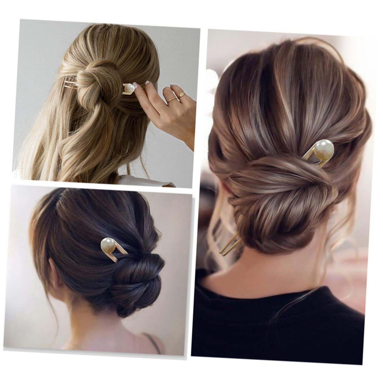FRCOLOR 8 Pz A Forma di U Forcina Perline Per Capelli Bacchette Di Perline Chignon Ago Sposa Forcella Di Perline Capelli Per Le Donne Nodo Miss Muffin Lega Semplice