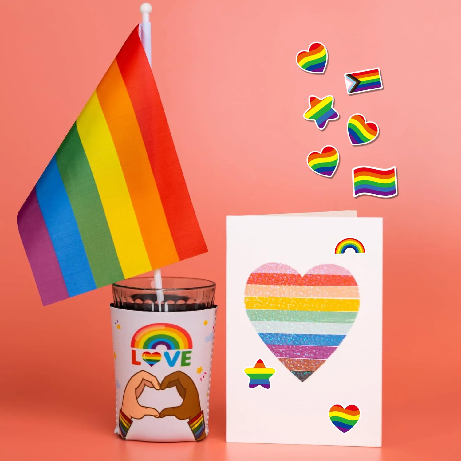 550-teiliges Pride Set – 50 Flaggen + 500 Aufkleber, LGBTQ Regenbogen, Progress Flaggen, Für Parades & Dekoration