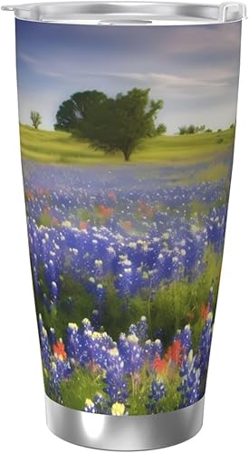Miniatura 8 de Vaso de 20 onzas con tapa con aislamiento al vacío, de acero inoxidable, diseño de arándanos de Texas, paisaje, taza de café aislada para viajes,