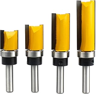 1/4 Inch Shank Pattern Flush Trim Router Bit Set, Shank Carbide Pattern Router Bits Set, Template Straight Top Bearing Router Bits with 2 Regular Blades, Prevent Tear-Out, Suitable for Light Work