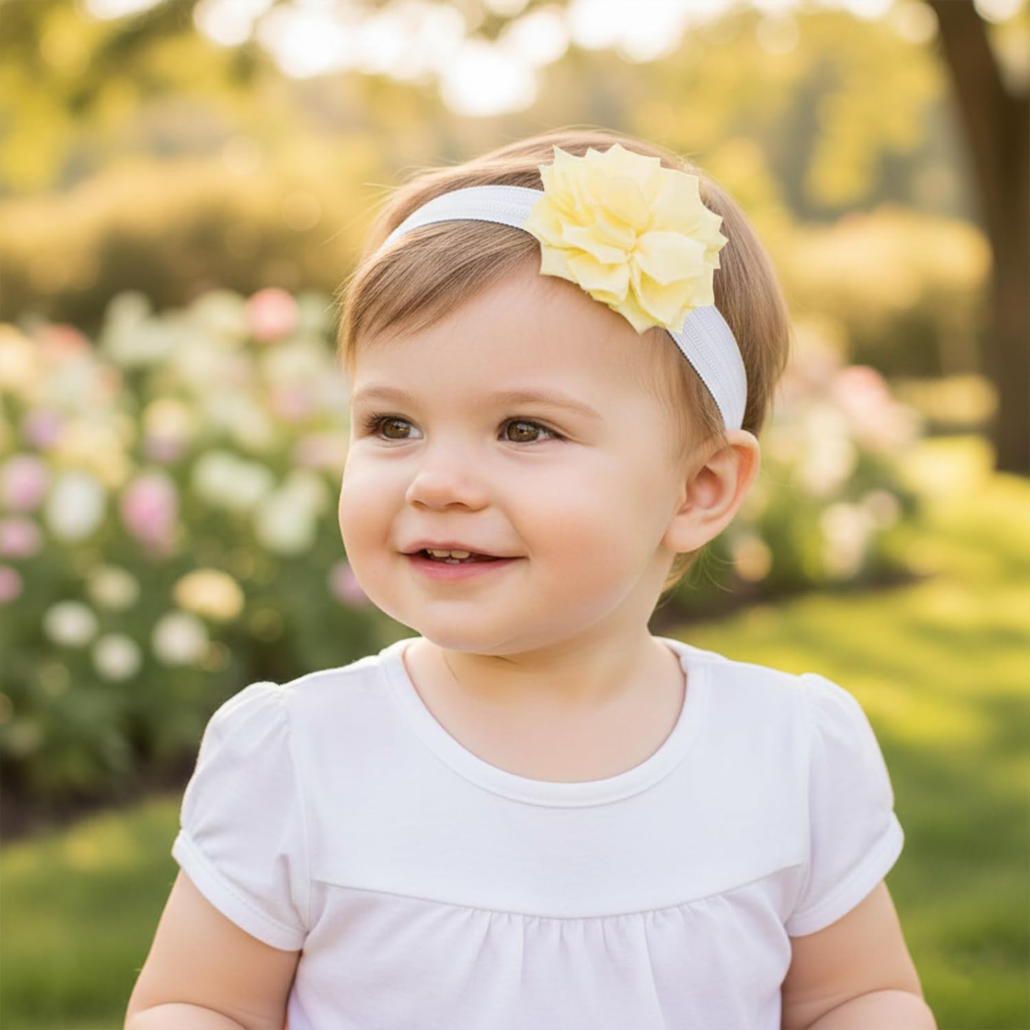 SYGA 3 Pcs Baby Girl Headband Soft Flower Bow Strechable Hairband Suitable For Newborns, Infants, Toddlers And Kids 0-3 Years(Color - 1009,Multicolor) 4