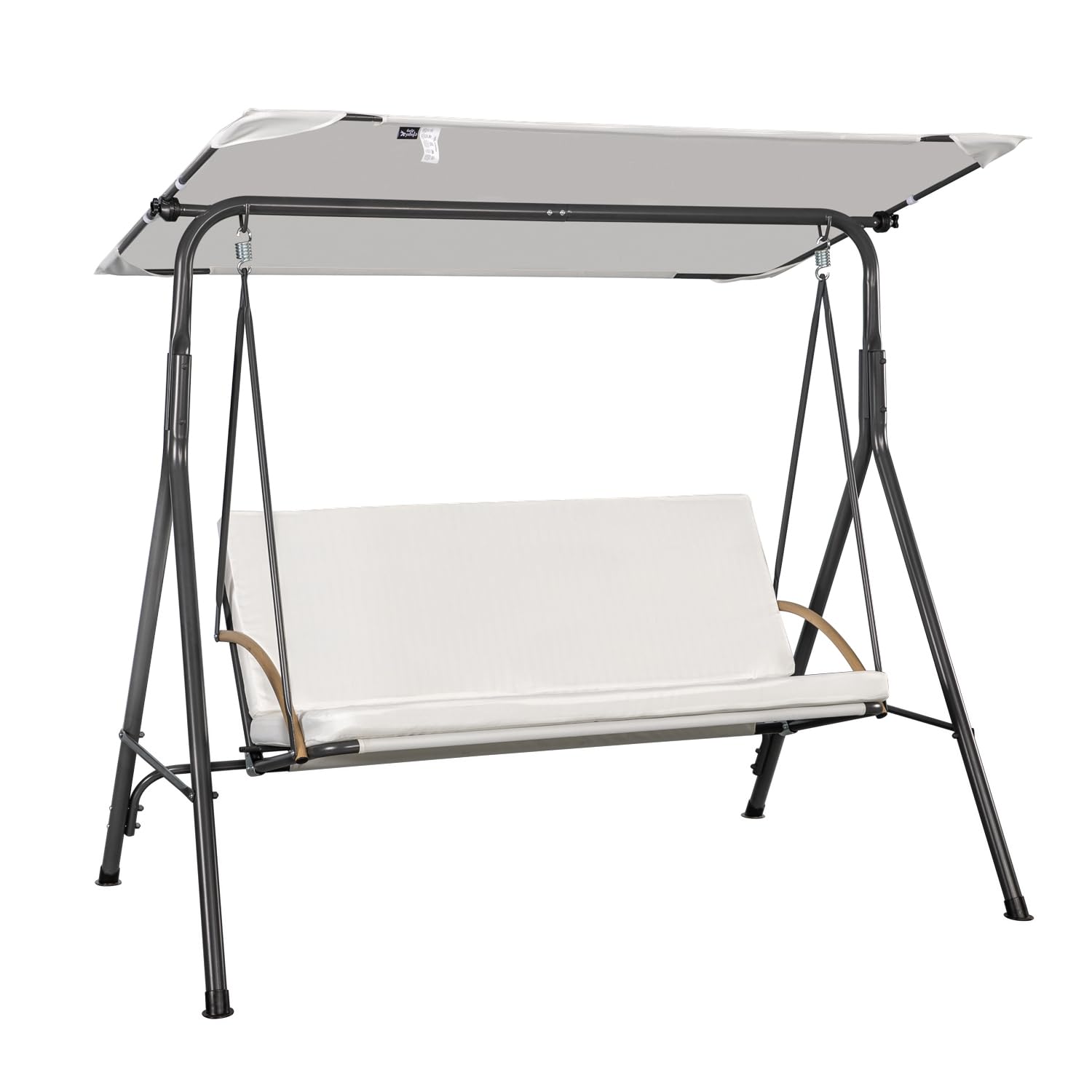 Angel Living Balancelle de Jardin 3 Places avec Auvent, Coussin Épais et Structure en Acier, Tissu Oxford, pour Terrasse, Patio, 170x110x152cm, Blance