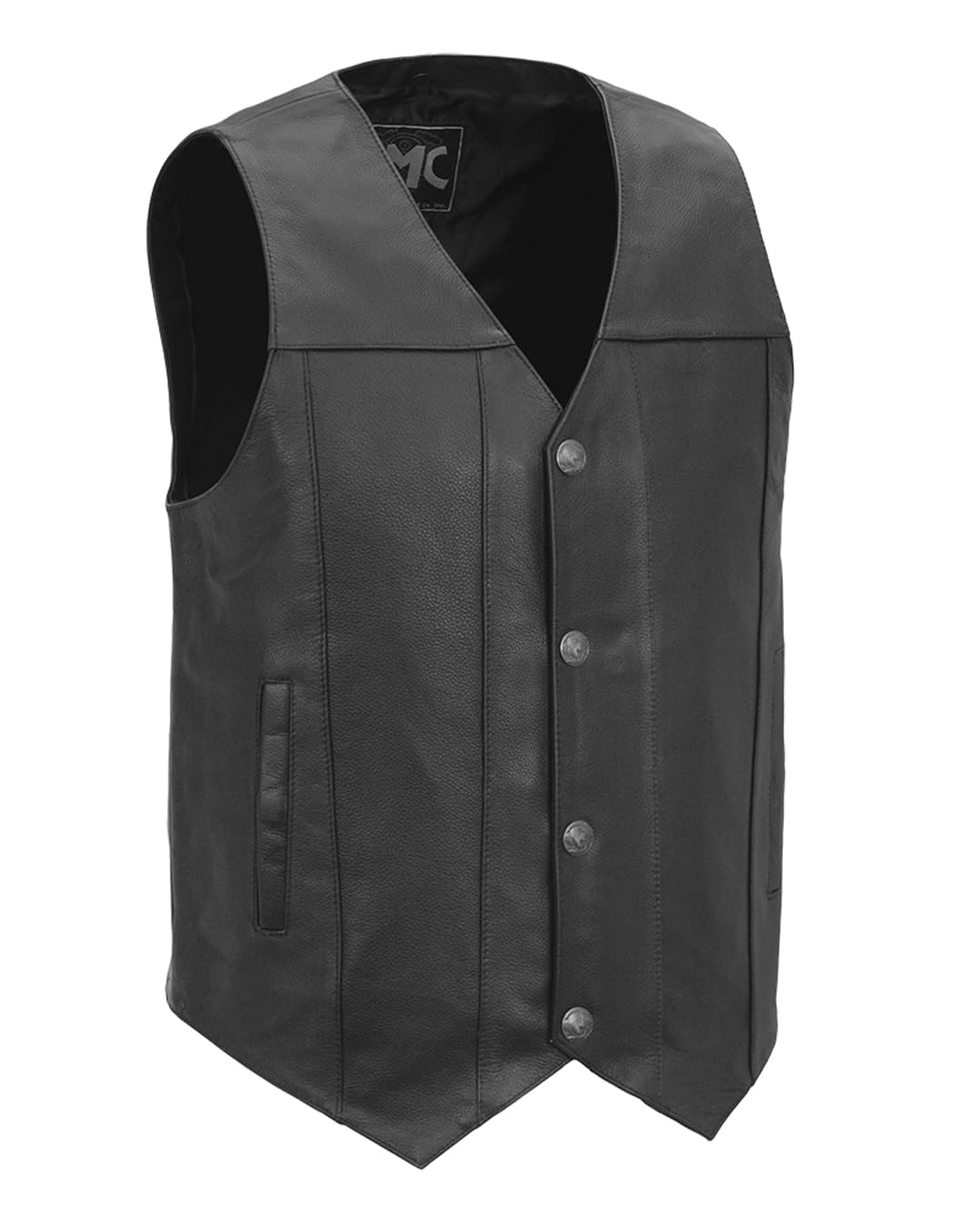 Gun Runner - Men’s Motorcycle Black Leather Vest Biker Riding Western Style V-neck Vest with Single Back Panel