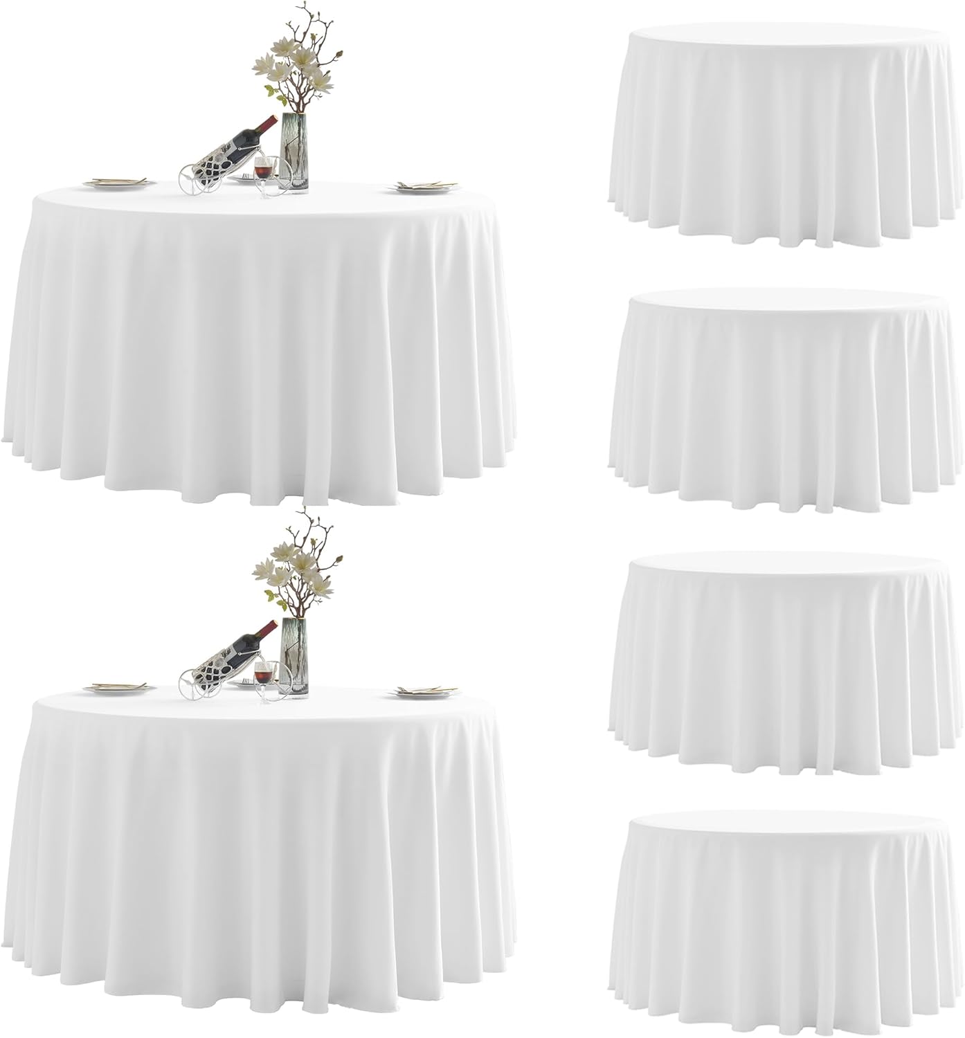 Round Tablecloth,6 Pack 120inch Stain and Wrinkle Resistant Polyester Table Cloth,Decorative Fabric Table Cover for Kitchen,Dinning,Party,Wedding Round(White) 6 Pack 120R White