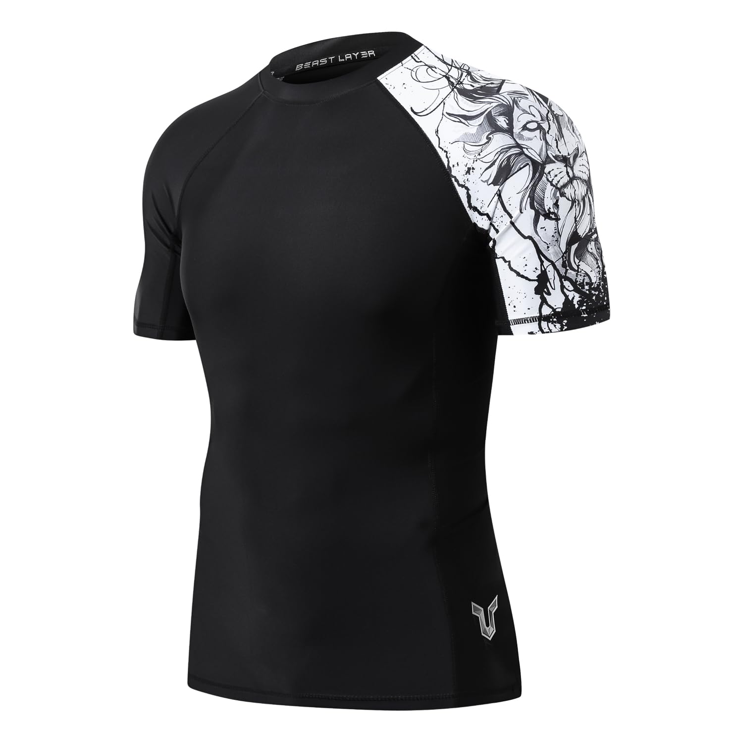 HUGE SPORTS Men's Splice UV Sun Protection UPF 50+ Skins Rash Guard Short Sleeves