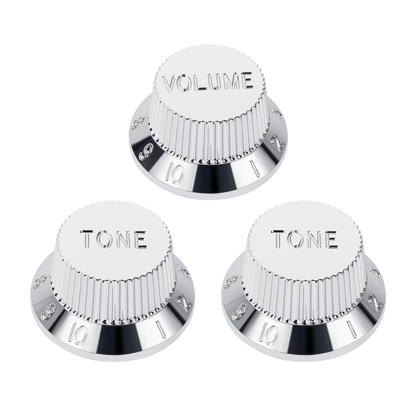 Banworks Imperial 24-Spline Electric Guitar Control Knobs 2 Tone and 1 Volume Knobs 6mm (15/64") Speed Knobs Top Hat for Fender Strat ST Electric Guitars Pack of 3 JT/XN-06 Chrome