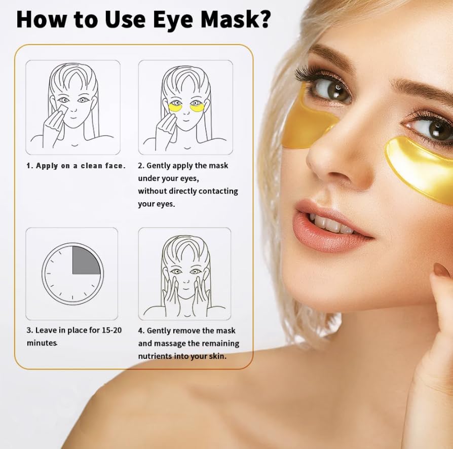 Miniatura 6 de Parches para debajo de los ojos (20 pares)  Lujosa máscara dorada para debajo de los ojos, ingredientes naturales enriquecidos, máscara debajo de