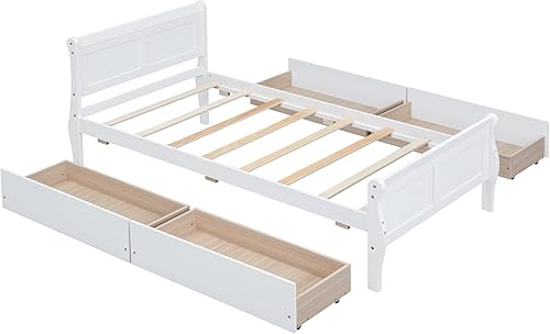 Miniatura 150 de Cama de plataforma de madera de tamaño individual con cabecera en forma de casa, soporte de listones de madera, para dormitorio de niños, niñas,