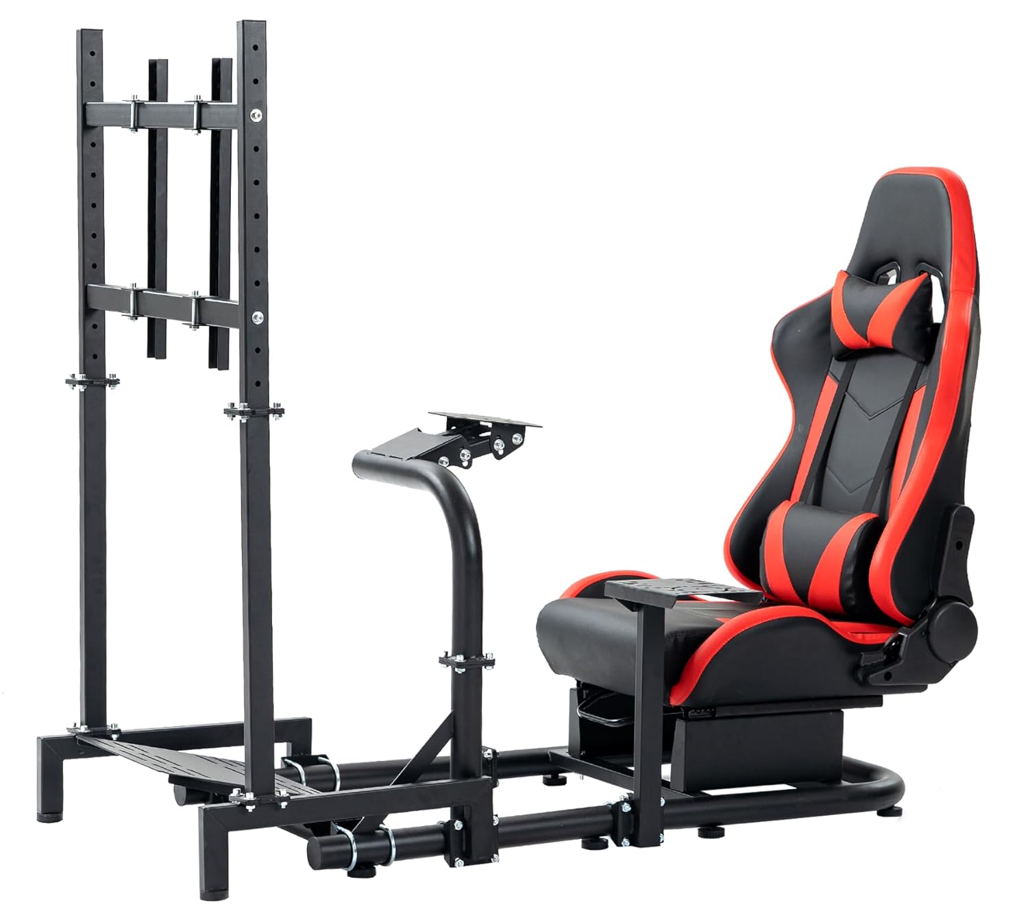 Anman Gaming Simulator Cockpit(Red Chair) Adjustable Equipped with Double Shift Lever Monitor Stand Fit for Logitech G25 G29 G37 G920 G923 T300R T500 FANTEC Flight game, Without Wheel Shifter Pedals