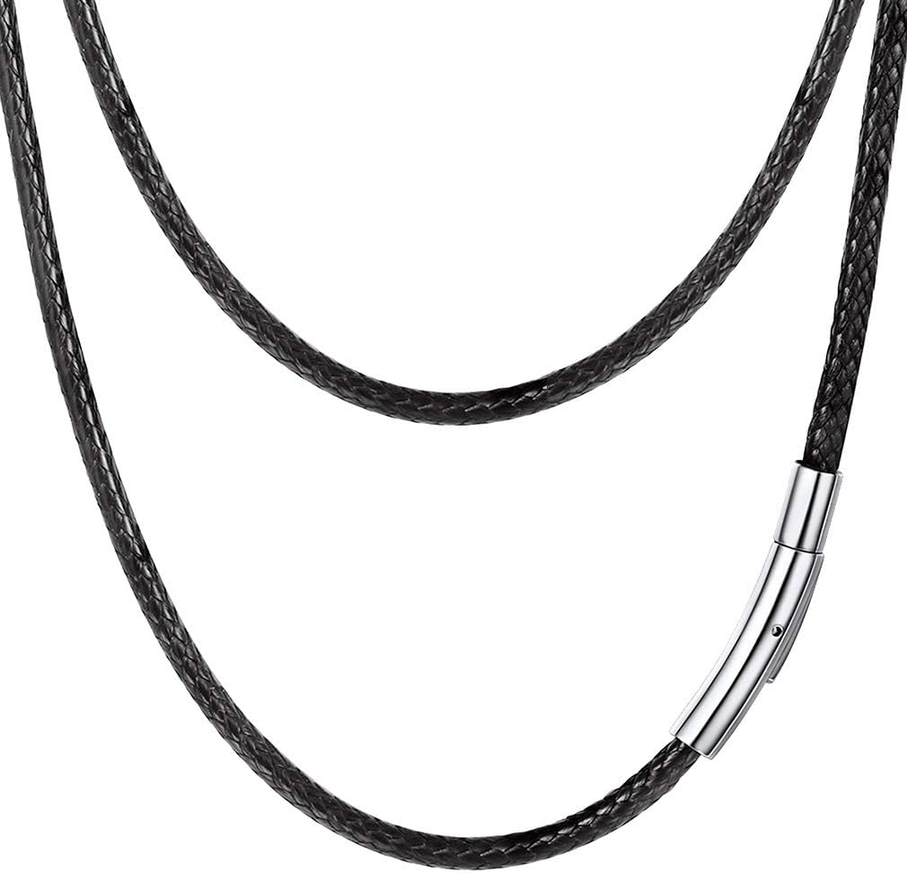 Black Leather Necklace Braided Cord Minimalist Waterproof Rope Chain Men Jewelry Bohemian DIY Personalized Necklace