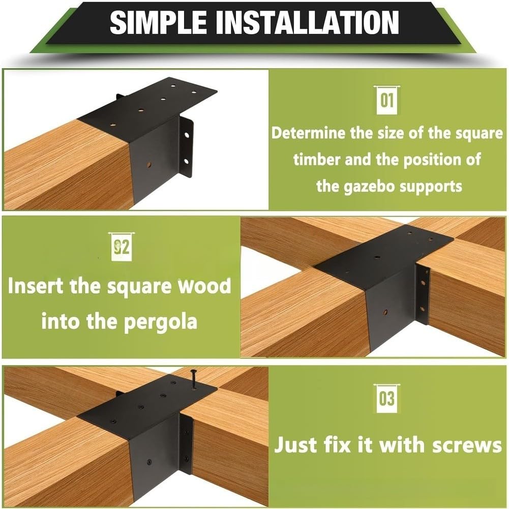 Set di staffe per pergola in acciaio zincato, per connettore a colonna per padiglione, con viti, kit di supporto in legno resistente, nero, 11 x 9 x 7 cm (4 pezzi)
