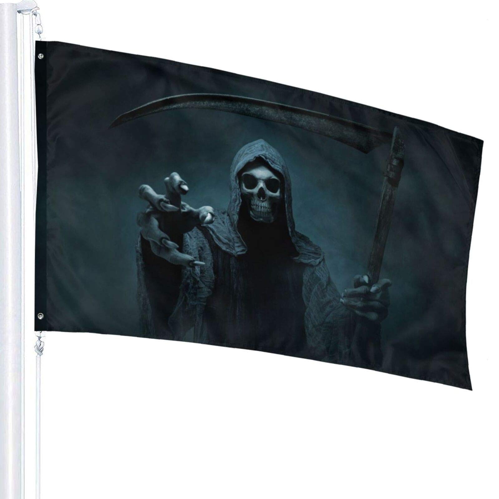 Grim Reaper Reaching Flag 3x5 Ft Outdoor Double Sided 100% Polyester Duty Durable Flags With Preset Hole For Home Office Garden Holiday Decorations