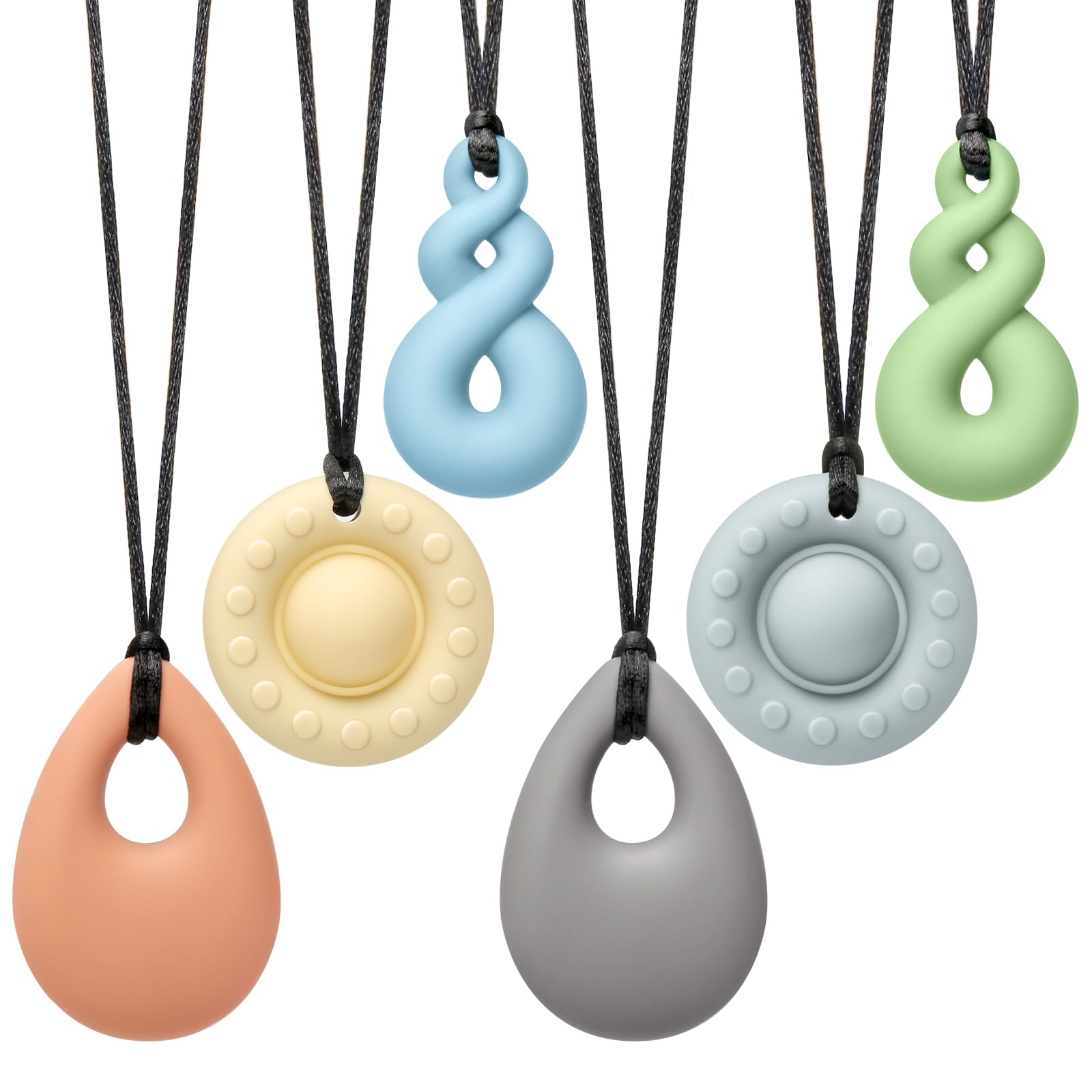 CLDY Kaukette für Kinder, 6er-Pack sensorische Kauketten, Autismus-Spielzeug für Jungen und Mädchen, Beißring aus Silikon BPA-frei, perfekt für Kinder mit ADHS, Beißende, Fingernägel Kauen