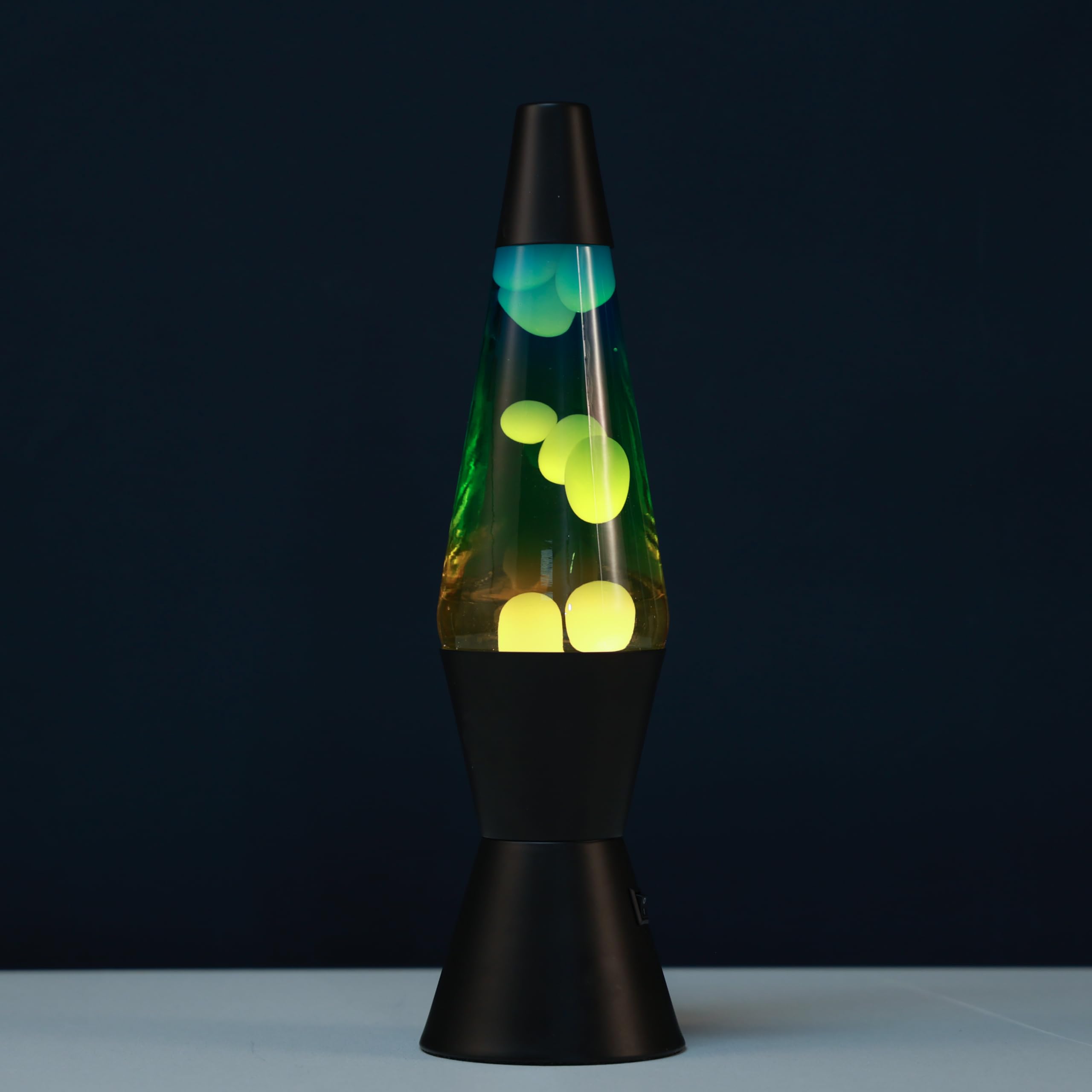 I-TOTAL® - LED-Lavalampe – Modernes Design mit fließendem Blaseneffekt, geringer Energieverbrauch, integriertes LED-Licht, 37 cm (Schwarzer Sockel, Gelb-Blau-Effekt)
