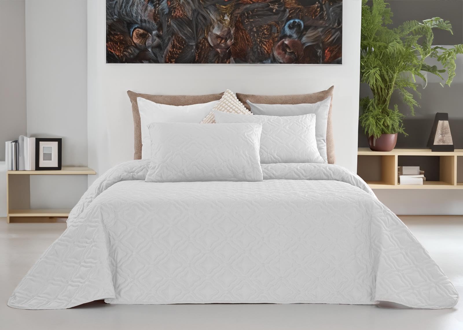 ForenTex - Colcha Boutí, Reversible (Blanca, Cama 135 cm (230 x 260 cm))