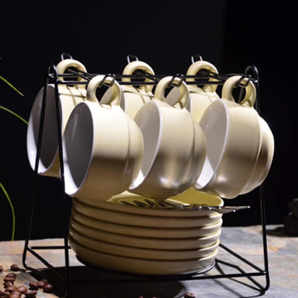 Set of 6 European Concentrated Coffee Cup Set Household Pure Color Tea Set Ceramic Cup Coffee Cup Dish With Stand 150ml@Beige