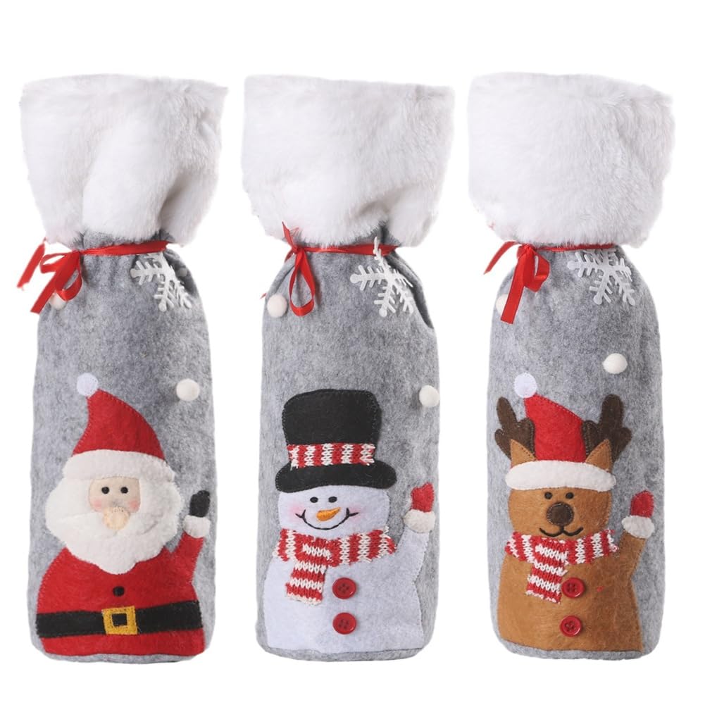 CTRLZS 3PCS Christmas Wine Bottle Cover Merry Christmas Decor for Home Christmas Ornaments Decor Happy New Year