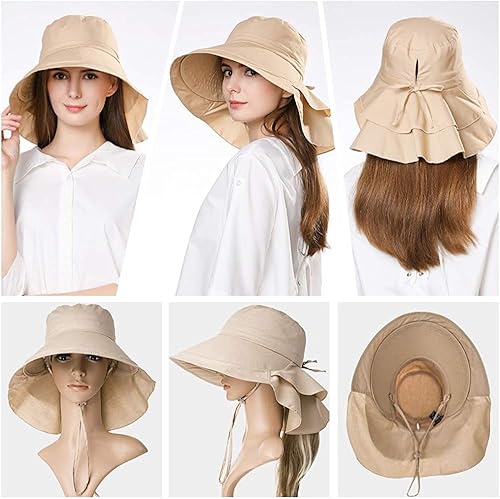 Miniatura 9 de Paquete de 3 sombreros para mujer con solapa para el cuello, ala ancha, protección UV, sombrero de pescador, verano, playa, pesca, senderismo,