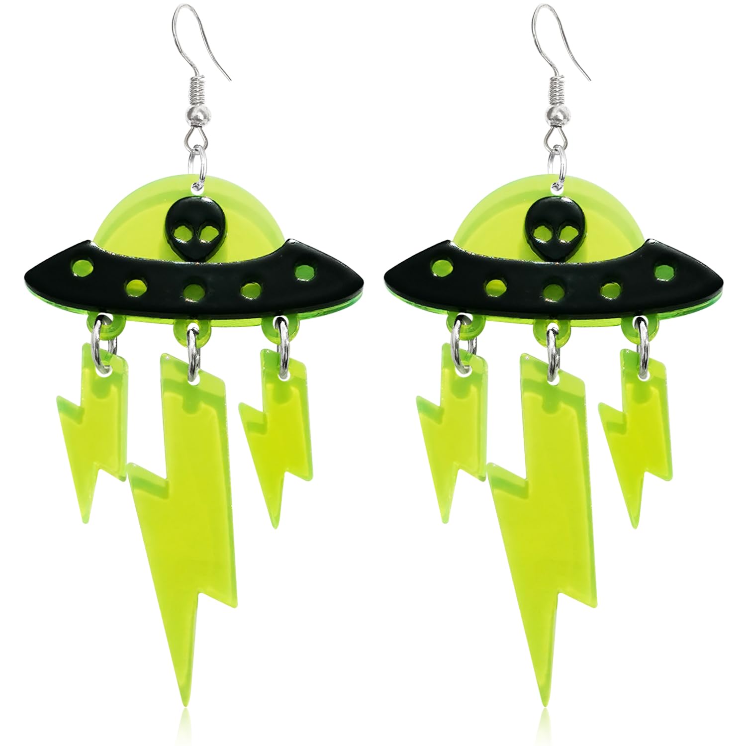 JNONL Novelty Spaceship Alien UFO Acrylic Lightning Lightweight Dangle Drop Earrings Geometry Halloween Universe Hook Earrings For Women Jewelry Gifts