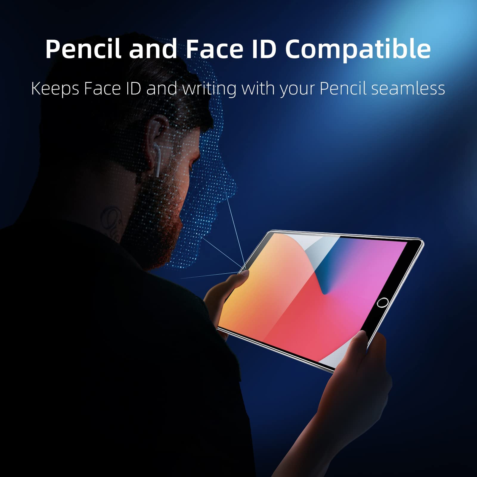 NEW'C 2 Pack Designed for iPad 10.2 Inch (2021/2020/2019 Model, 9th/8th/7th Generation) Screen Protector Tempered Glass, Bubble Free, Ultra Resistant (Easy Installation Frame) 1