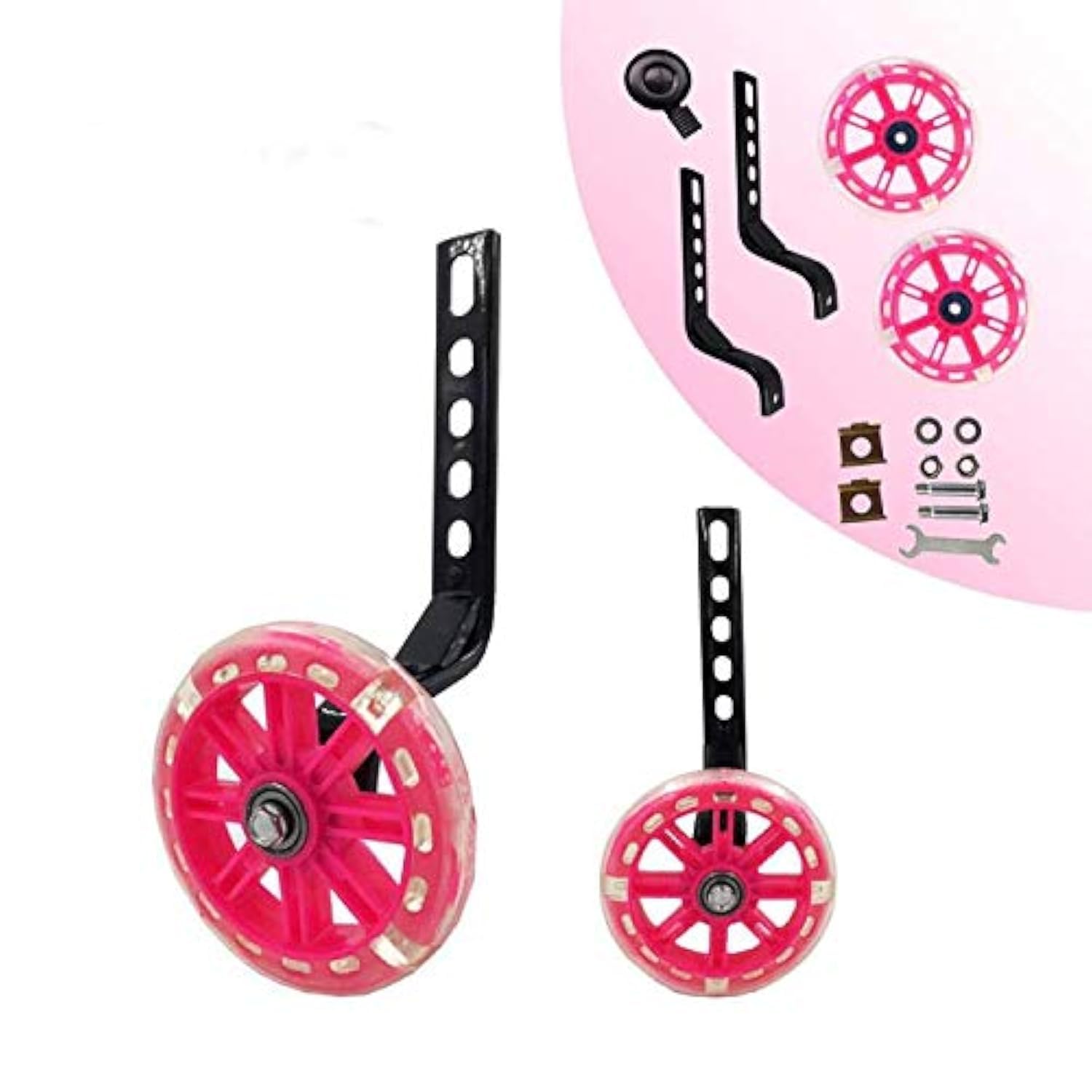 training wheels flash mute wheel bicycle stabiliser mounted Kit compatible for bikes of 12 14 16 18 20 Inch, 1 Pair