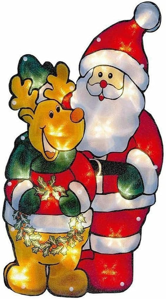 ReTaaj Christmas LED Silhouette Lights Battery Powered Window Sucker Hanging Ornaments Stickers Fairy String Light Festive Xmas Party Indoor & Outdoor Decorations (Santa Deer)