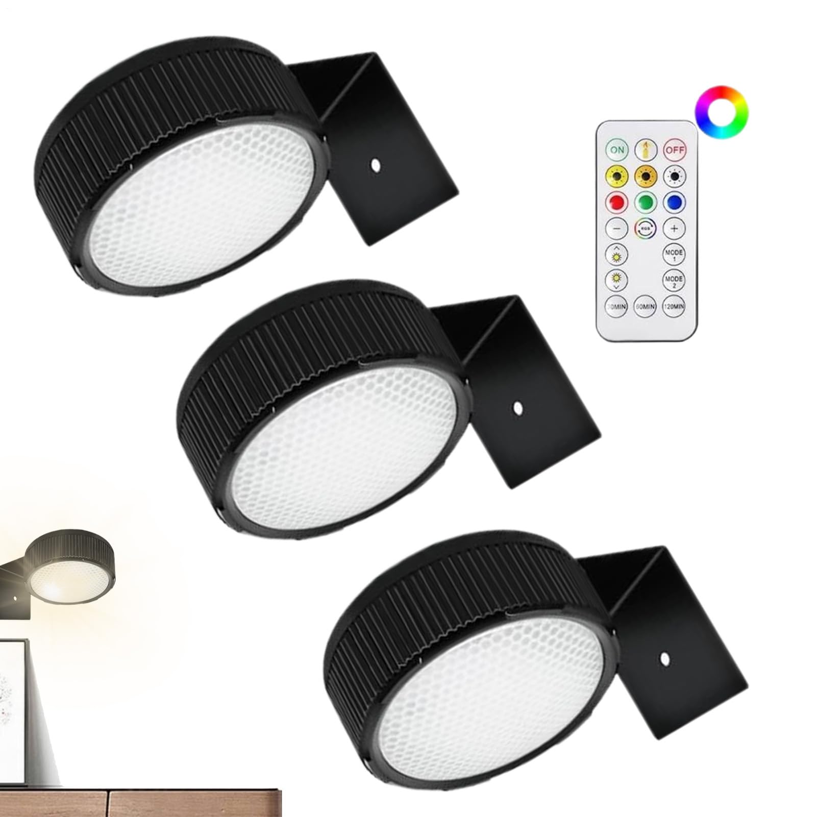 Lampa do zdjęć zasilana bateriami, 3 x ściemniana, do wnętrz, obraz ścienny, zdalne sterowanie, ekspozycja artystyczna, nowatorska lampa z timerem, do kawiarni, sali wystawowej