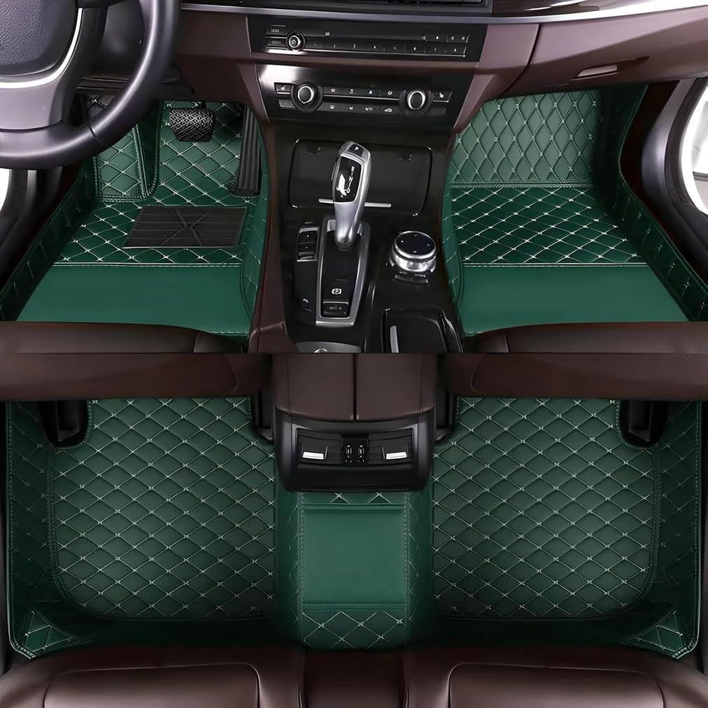 Custom Fit Car Floor Mats Waterproof PU Leather Full Coverage for Most Cars, SUVs, and Trucks - Automotive Liners to Protect Vehicle Interior Floor Accessories (Green)