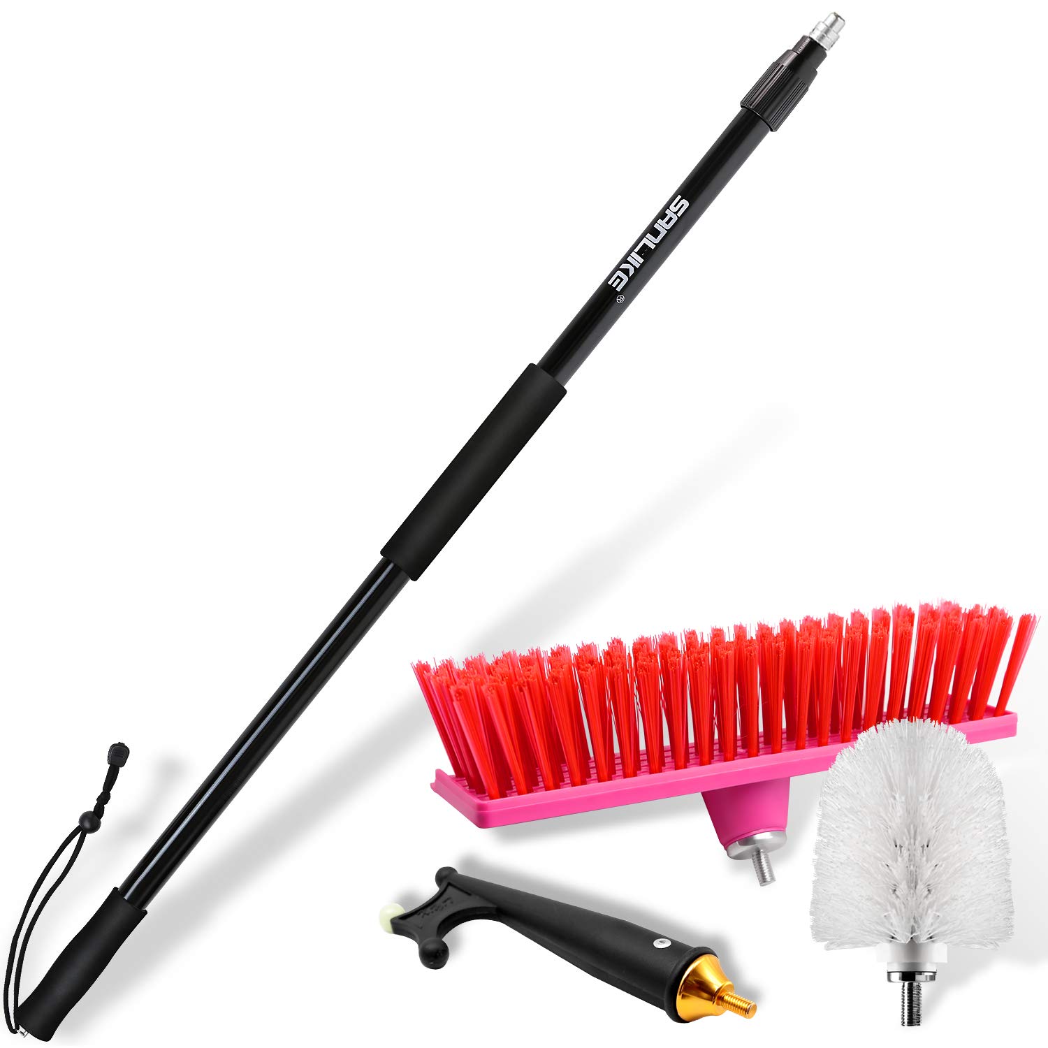 SAN LIKE Telescopic Boat Hook with Luminous Bead |Floats|Fiberglass/Aluminum Pole with M8 Threaded End | No-Slip EVA Grips | Lanyard, Super Strong Hook