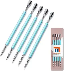 Kit 5 Espátula Curva Palito Silicone Manicure Cutelaria Cutícula Unha Inox Premium MONOLO (Verde)