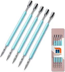 Kit 5 Espátula Curva Palito Silicone Manicure Cutelaria Cutícula Unha Inox Premium MONOLO (Verde)