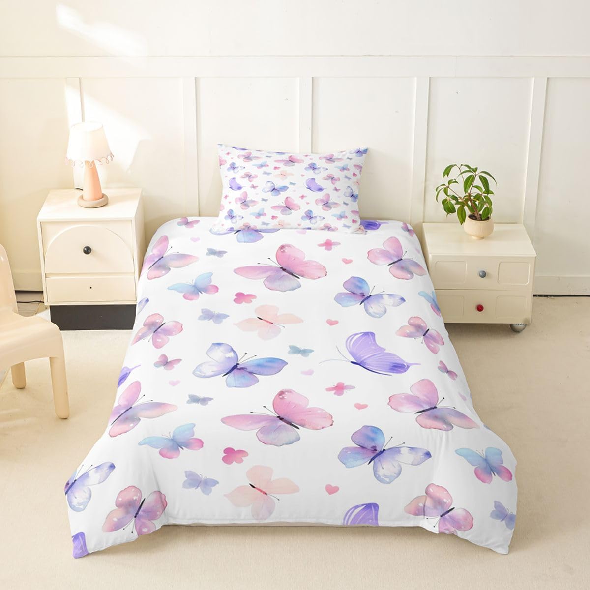 Erosebridal Purple Pink Butterfly Duvet Cover Toddler Size