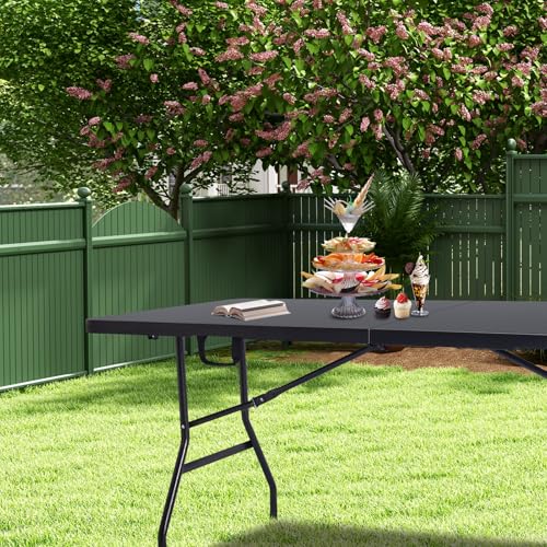 Image of Folding Table 6ft, Heavy Duty Portable Utility Table with Handle, Black