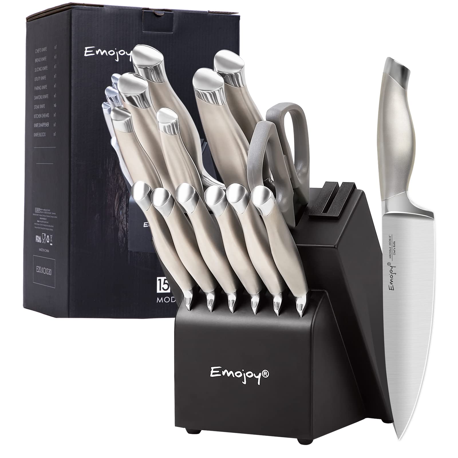 Buy Emojoy Knife Set with Block, 15 Pieces Kitchen Knife Set with Built