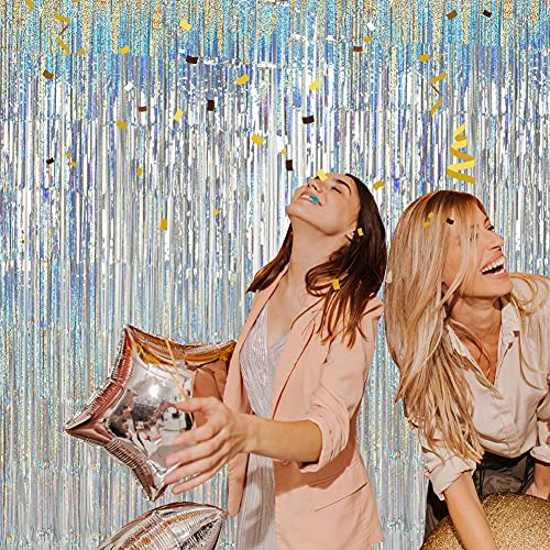 Image of 3 Pcs Sliver Laser Glitter Rain Curtain Foil Fringe Tinsel Backdrop 3.28ft x 6.56ft Gold Sparkle Metallic Foil Curtains for Photo Birthday Wedding Engagement Baby Shower Bachelorette Celebration Party