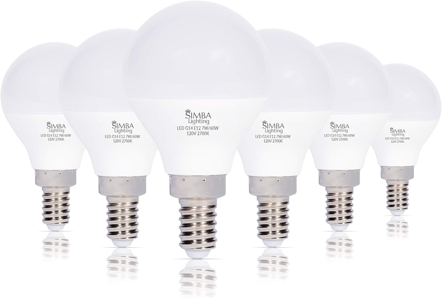 Simba Lighting LED Candelabra E12 Base G14 Small Globe 7W 60W Replacement Light Bulb (6 Pack) for Ceiling Fan, Chandelier, Vanity, Round A15 Frosted White Cover, Non-Dimmable, 2700K Warm White