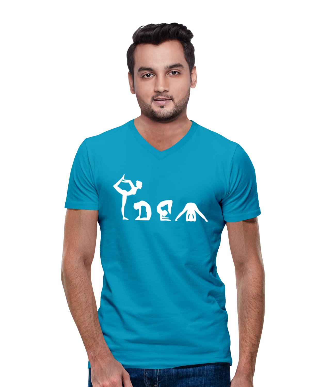 Men's Regular Fit Vector Yoga Cotton Graphic Printed V Neck Half Sleeves Multicolour Yoga T Shirt. Exercise & Gym Pootlu t-Shirt-image-28