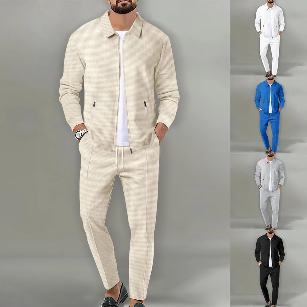 Tracksuits Da Uomo 2 Pezzi Waffle Soft Hoodies Felpa Set Tuta Da Uomo Allenamento Top & Bottom Set Sport Jogging Suit Set