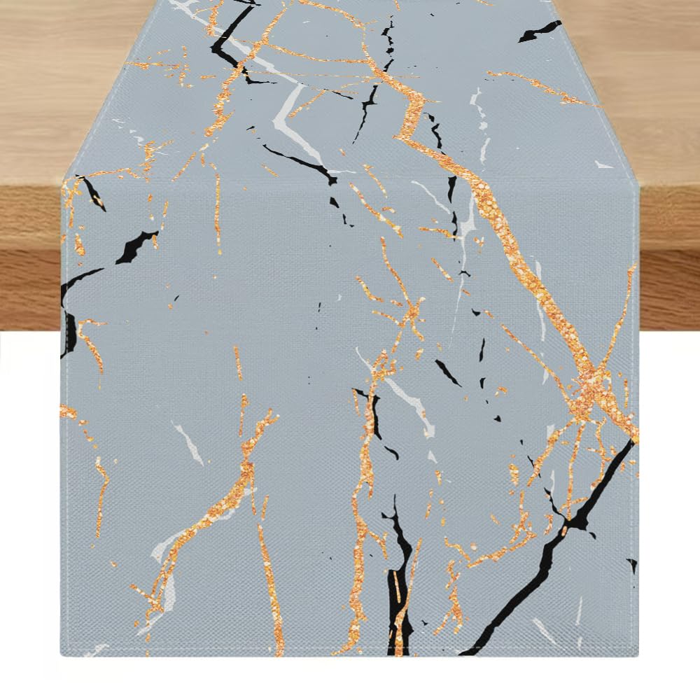 Table Runner Navy Blue and Grey Modern Marble Table Runner Gold Texture 40 x 200 cm Rectangular Table Cloth for Parties Decoration for Weddings Kitchen Living Room Weddings Linen