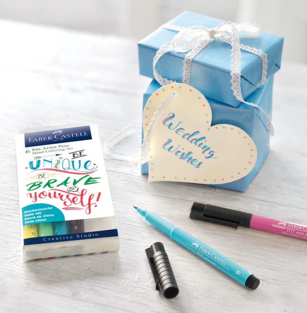 Faber-Castell Pitt Artist Pen Hand Lettering Set - 6 Modern Calligraphy and Lettering Markers In Assorted Nibs and Colors (Be Unique)