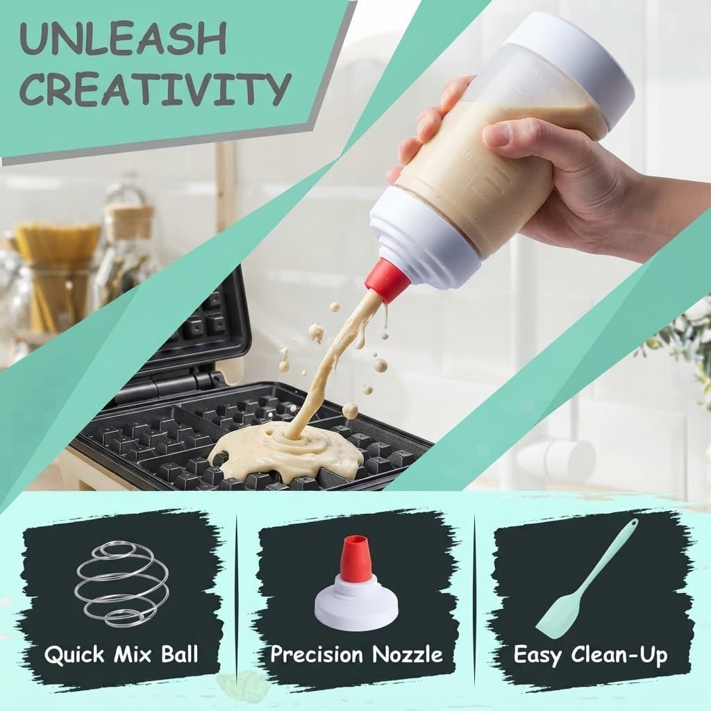 5pcs Pancake Batter Dispenser Bottle Kit, White,Shaker Ball Whisk