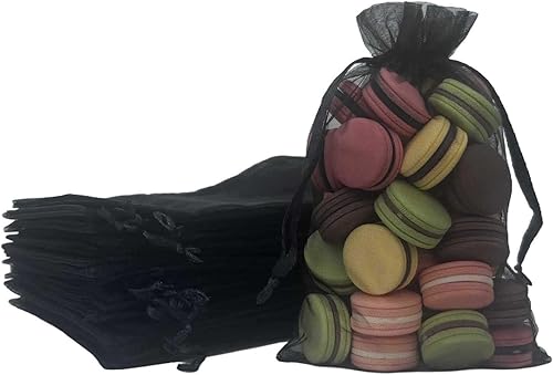 Bolsas de regalo de organza de 50 cordones de 5 x 7 pulgadas, color negro para baby shower, cumpleaños de niña, recuerdos de fiesta, boda, despedida