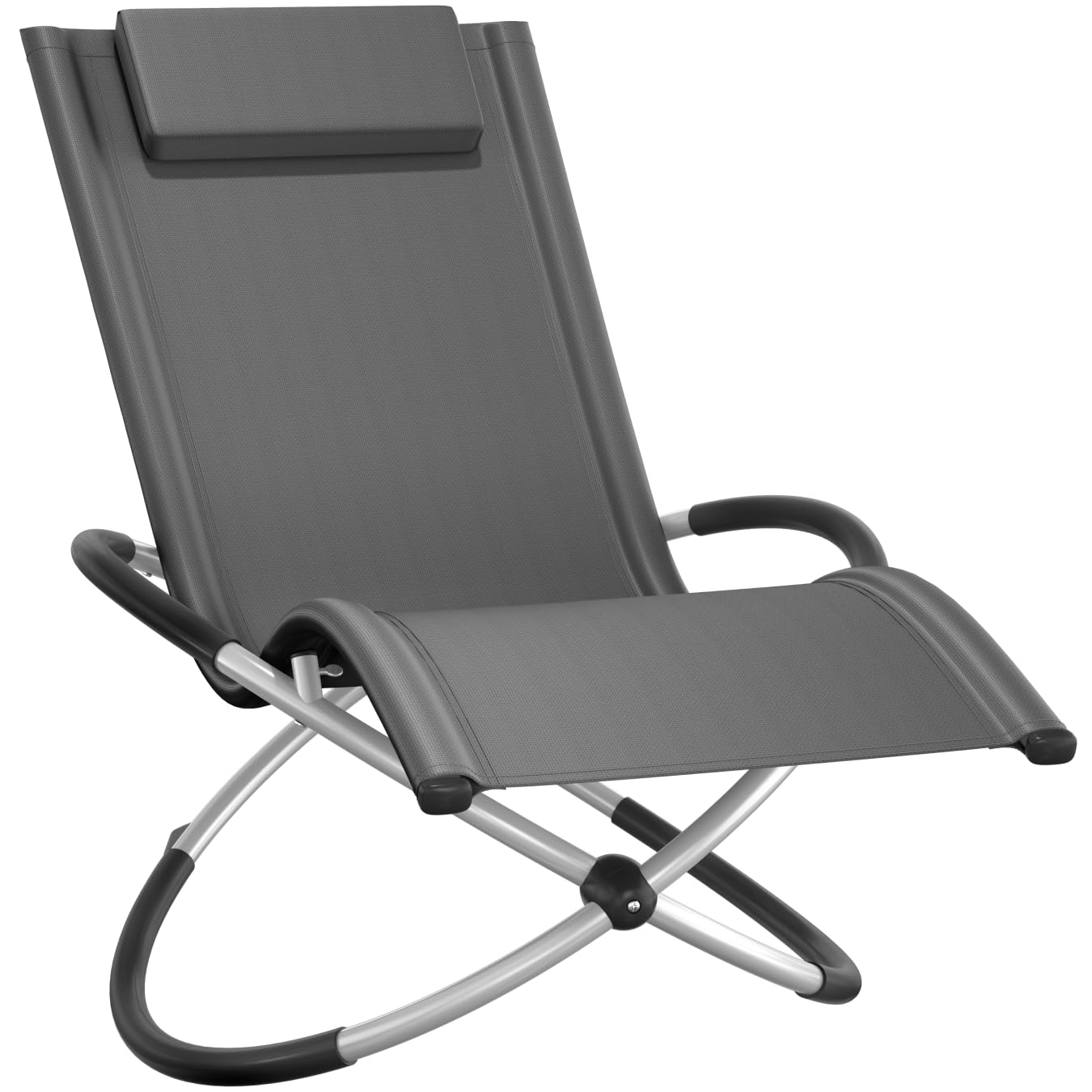 tectake® Tumbona Plegable con Función Balancín, Tumbona Playa Ergonómica, Tumbona Piscina en Acero y Textileno, Tumbona Jardín Exterior, Protección Antivuelco, Carga Máx. 150 kg, Fácil Montaje - Gris