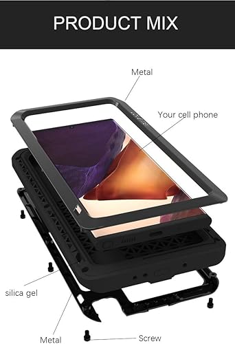 Miniatura 5 de LOVE MEI Funda para Samsung Galaxy Note 20 Ultra, resistente al aire libre, a prueba de golpes, a prueba de polvo, híbrida, de aluminio, resistente,