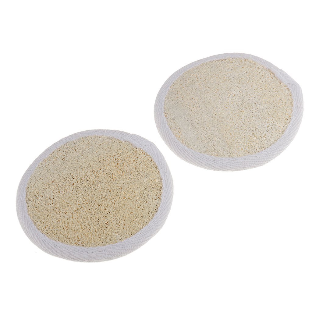 UKD PULABO Simple and Sophisticated Design2pcs Natural Round Loofah Bath Body Sponge Scrubber Face Pore Exfoliator Pad