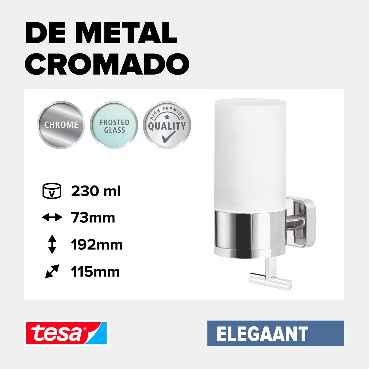 tesa Dosificador de jabón Elegaant, autoadhesivo, metal cromado, extraordinario diseño