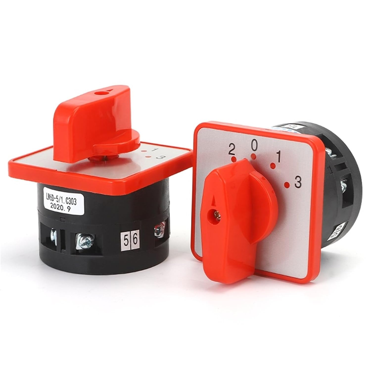 LW6D-5/C303.1 5A 4 Position 2-0-1-3 Red Panel 6 Terminal Screws Electrical Transfer Rotary Universal Changeover Cam Switch 1Pcs