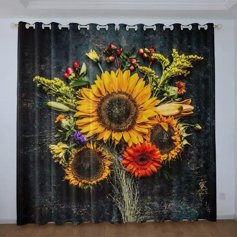 Rideau occultant enfant tournesol 84x137cm thermique à oeillets