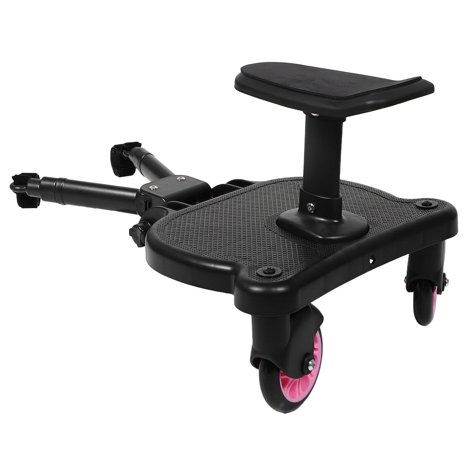 Universal Stroller Board with Removable Seat and Anti-Slip Footrest Pad, Adjustable Attachment Compatible with Most Strollers, Pink Extension Ride-on Step